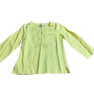 Edward‎ 100% Irish Linen Embroidered Floral Tunic Top Lime Green S READ
